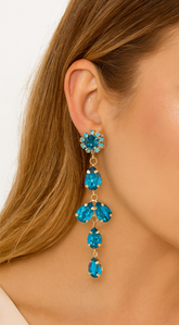 Tia Long Drop Crystal Chandelier Earrings - Blue
